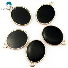 5 unids/lote de colgante de belleza redondo de elipse negro, esmalte dorado claro, fabricación de joyas 22332 2024 - compra barato