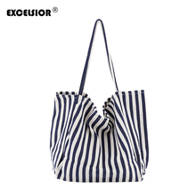 EXCELSIOR Hot Sale Women's Bags Striped Handbag Big Capacity Canvas Shopping Tote Winter Lady's Bag New Arrival For Girls G2104 2024 - buy cheap