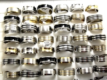 Mix Lot 50pcs Stainless Steel Rings Gold/Silver/Black enamel Men's Rings Wedding Rings Wholesale Jewelry Lots 2024 - buy cheap