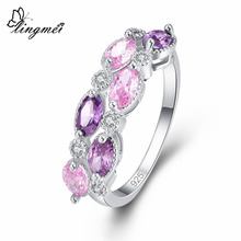lingmei Wedding MarquisePurple PinkGold Champagne CZ Silver Color Ring Size 6-9 Fashion Simple Women Jewelry Wholesale 2024 - buy cheap