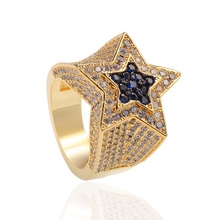 Hip Hop AAA Cubic Zirconia Iced Out Star Ring Bling Bling Pentagram CZ Rings Men Women Fashion Jewelry Gold Color Drop Shipping 2024 - buy cheap
