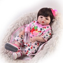 Bonecas reborn bebê, corpo de silicone, 56cm, boneca viva para meninas, brinquedo com cabeça de flor fofa para crianças 2024 - compre barato