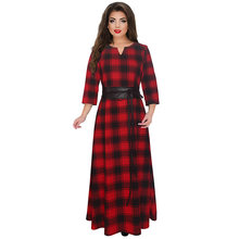 2018 Winter Autumn Women Red Plaid Dress Plus Size 5XL Slim Maxi Dress Party Office Sexy V Neck Long Dresses Vestidos robe 4XL 2024 - buy cheap