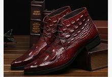 Martin boots men's dress shoes genuine leather alligator print pointed toes lace up smart casual high top shoes red ankle boots 2024 - buy cheap