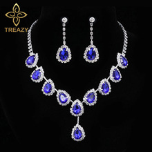 TREAZY Royal Blue Crystal Wedding Jewelry Sets for Women Teardrops Necklace Earrings Bridal Jewelry Sets 2019 Dress Accessories 2024 - buy cheap