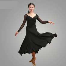 Moda Mulheres sexy Vestido de Dança De Salão Padrão Vestido Ballroom Modern Valsa Tango Liso manga Longa roupas de dança de salão 2024 - compre barato