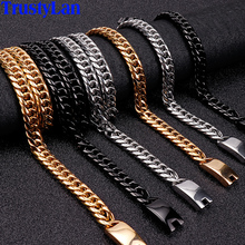 Хип-хоп браслеты из золотой цепи для мужчин качественное ожерелье ювелирные изделия для него 12 мм толстое полированное длинное ожерелье из нержавеющей стали 2024 - купить недорого