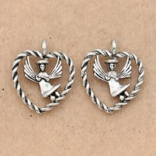 KJjewel Antique Silver Plated Heart Wings Charms Pendants for Jewelry Making Bracelet Accessories Diy Findings 18x16mm 10pcs/lot 2024 - buy cheap