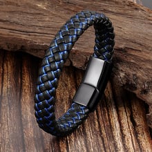 2019 New Men Jewelry Punk Black Blue Braided Leather Bracelet for Men Stainless Steel Magnetic Clasp Fashion Bangles Gifts 2024 - buy cheap