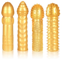 Adult Sex Products 4pcs/ lot Golden Cock Rings Reusable Condom Sexy Toys Penis Sleeves Penis Extension Cock Rings 2024 - buy cheap