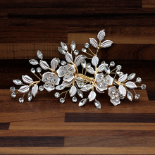 Large Handmade Luxury Flower Leaf Gold Crystal Pageant Wedding Hair Clip Barrette Vine For Women Bridal Accessories Jewelry 2024 - buy cheap