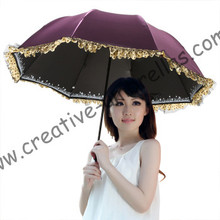 Ladies' summer 100%sunscreen UPF>50+ folding mini umbrella  5 times black  coating anti-UV women pocket lace begonia red parasol 2024 - buy cheap