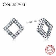 COLUSIWEI-pendientes cuadrados de Plata de Ley 925 con zirconia cúbica, pendientes de tuerca con joyería CZ, para regalo 2024 - compra barato