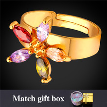 Luxury Crystal Ring Cubic Zirconia Colorful Flower Jewelry With Gift Box Yellow Gold Color Wedding Ring Women R252 2024 - buy cheap