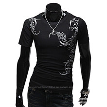 Мужская футболка с коротким рукавом и круглым вырезом, стильная облегающая футболка с принтом маленького дракона, TX72 2024 - купить недорого