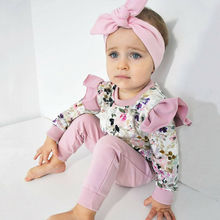 Conjunto de 3 peças de roupa infantil de algodão, blusas floridas + calças compridas + tiara para bebês meninas 3-24 meses 2024 - compre barato
