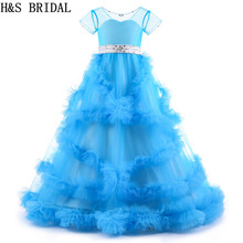 H&S BRIDAL flower girl dresses for weddings Blue communion dresses for girls evening party prom dresses 2019 flowergirl dress 2024 - buy cheap
