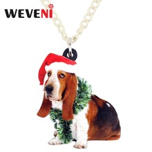 WEVENI Acrylic Cute Christmas Basset Hound Dog Necklace Pendant Collar Pet Animal Jewelry For Women Girls Female Gift Accessory 2024 - buy cheap