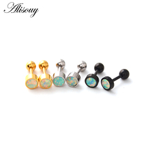 Alisouy 1pc Steel Opal Stone Ear Tragus Cartilage Ear Studs Helix Piercings Lobe Ear Tragus unisex Stud earrings men women 2024 - buy cheap
