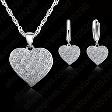 One Set Free Shipping Women's 925 Sterling Silver Shine Cubic Zircon Heart Shape Chain Necklace Earrings Jewelry Sets Women Gift 2024 - buy cheap