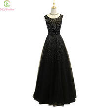 Robe De Soiree SSYFashion Luxury Beading Black Evening Dress The Bride Banquet Elegant Sleeveless Prom Dresses Long Party Gown 2024 - buy cheap