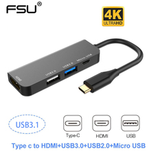 4 в 1 USB C Hub Type C to HDMI 4k USB3.0 2,0 Micro Usb зарядное устройство адаптер Thunderbolt3 для MacBook pro Samsung Galaxy S10 s9 2024 - купить недорого