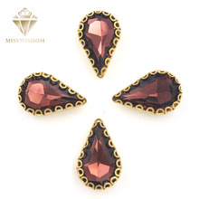 8X13mm Wine red teardrop sew on rhinestones gold base with hole lacy claw glass crystal pear shape rhinestone Diy accessories 2024 - buy cheap