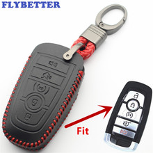 FLYBETTER Genuine Leather 5Button Key Fob Protector Keyless Entry Cover For Ford Fusion/Explorer/Escape/Edge/F-150/Mustang L421 2024 - buy cheap