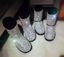 Botas de nieve ostentosas para mujer, botines planos con diamantes de imitación, cristales, fotos reales hechas a mano 2024 - compra barato