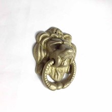 Brass door pull handle vintage small lion head gate handle solid wooden door knocker pull ring knobs decoration 2024 - buy cheap