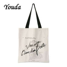 Youda-Bolso de lona con estampado de letras para mujer, bolsa de hombro de estilo Casual Simple, clásico, para compras 2024 - compra barato