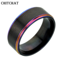 Black Titanium Rainbow Groove Ring Engagement Colorful Ring For Men Brushed Mate Center Jewelery Cool Explosive Accessories 2024 - buy cheap