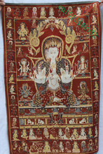 Pintura de Buda de Thangka, bordado de seda tibetano, 3 cabezas y 8 brazos, 36 pulgadas 2024 - compra barato