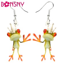 Bonsny Acrylic Anime Prince Crown Frog Earrings Drop Dangle Big Long Cute Animal Jewelry For Women Girls Teens Gift Original 2024 - buy cheap