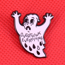 Overthink everything enamel pin anxiety ghost brooch skull pins cute horror badge Halloween gift shirts jacket accessories 2024 - buy cheap