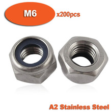 200pcs DIN985 M6 Stainless Steel Nylon Insert Hex Lock Nuts A2 Hexagon Nyloc Self Locking Nut 2024 - buy cheap