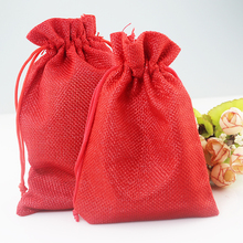 10pcs 10x14cm handmade small gift bags Custom Printed Logo Drawstring Pouches Jute bags burlap jewelry package bags Red Color 2024 - buy cheap