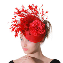 Red Imitation Sinamay Fascinator Headwear Women Bridal Imitation Event Occasion Hat for Kentucky Derby Church Wedding Party Race 2024 - buy cheap