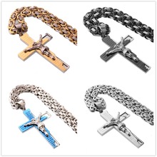 Hip-hop 316L Stainless Steel Cross Jesus Crucifix Men's Boy's Pendant Necklace Byzantine Chain Hot Sale 18-40inch High Quality 2024 - buy cheap