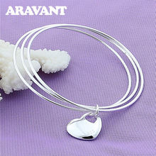 Silver 925 Jewelry Three Circle Bangles Women Fashion Heart Bracelet&Bangle 2024 - buy cheap
