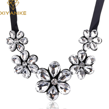 New Design Elegant Statement Big Gem Camellia Crystal Flower Ribbon Collar Bib Necklace Choker Collar Necklace For Women XY-N116 2024 - buy cheap