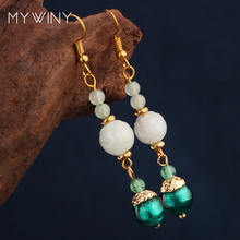 MYWINY vintage ethnic drop long dangle earrings, Aventurinedrop color glazed beads green stone for women vintage jewelry,girl 2024 - buy cheap