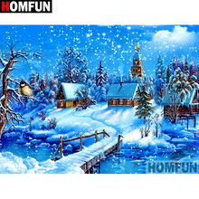 Homfun pintura completa de diamante quadrado/redondo 5d diy, casa, cena de neve, bordado, ponto cruz, 3d, decoração de casa, presente, a12111 2024 - compre barato