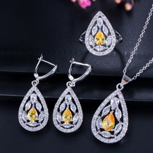 ThreeGraces Romantic Purple Crystal Paved Silver Plated CZ Long Dangle Earrings Necklace Jewelry Sets For Wedding Party JS166 2024 - buy cheap