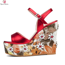 Original Intention Super Fashion Women Sandals Cow Leather Open Toe Wedges Sandals Female Red Silver Shoes Woman US Size 4-8.5 2024 - buy cheap