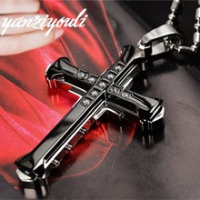 2019 Punk Necklace for Men Jesus Crystal Cross Pendant Necklaces Gold steel Black Cross Necklace Fashion Jewelry 2024 - buy cheap