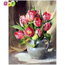 DPF DIY Pink Red Tulip 5D crafts diamond painting cross stitch needlework diamond mosaic square home decor diamond embroidery 2024 - buy cheap