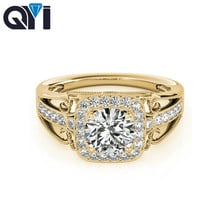 QYI Mulheres Anel de Noivado Solid 14 K Ouro Amarelo Corte Redondo Sona 1ct Simulado Diamante Jóias Anel de Casamento Das Mulheres 2024 - compre barato