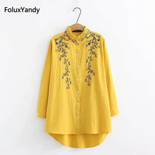 Stand Collar Casual Blouses Plus Size 3 4 XL Women Cotton and Linen Floral Embroidery Ruffles Long Sleeve Blouse Shirt SWM1017 2024 - buy cheap