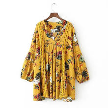 Long Sleeve Vintage Dress Tops Print Floral Woman Dress Ethnic Plus Size Loose Bandage Boho Autumn Casual Dresses for women 2024 - buy cheap